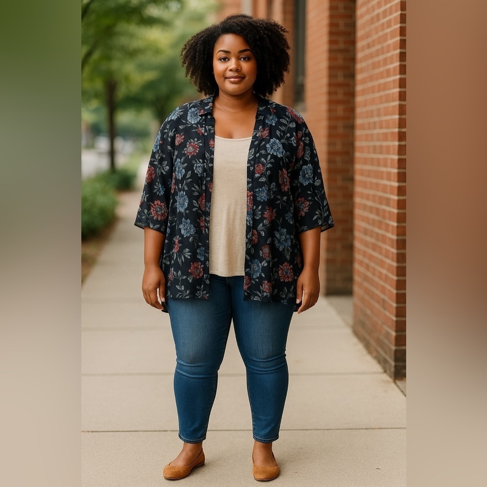 Loralette Black Floral Cardigan and tank top set